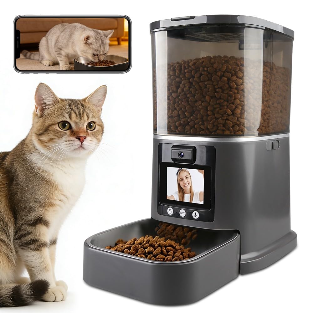 Automatic Cat Feeder with Camera Two-Way Video/Autio 5G WiFi, 5L | 3MP HD, Custom Voice, APP Control Automatic Dog Feeder with Night Vision, Cat Food Dispenser, Automatic Feeder Cat Dry Food