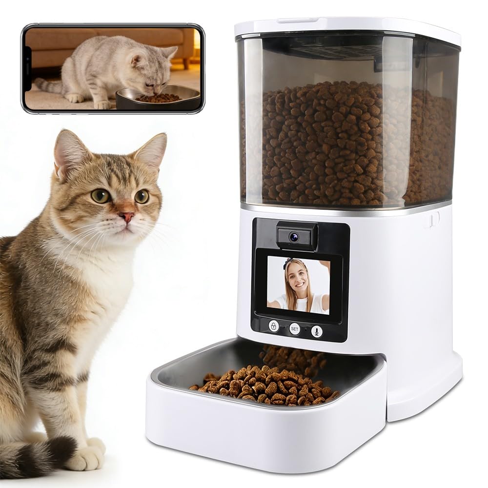 Automatic Cat Feeder with Camera Two-Way Video/Autio 5G WiFi, 5L | 3MP HD, Custom Voice, APP Control Automatic Dog Feeder with Night Vision, Cat Food Dispenser, Automatic Feeder Cat Dry Food