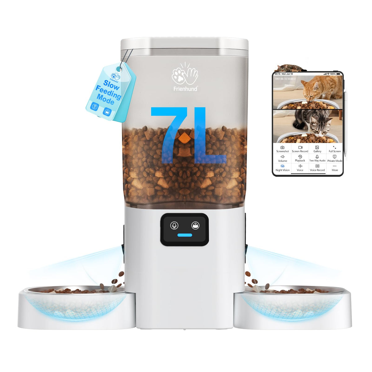 Frienhund Automatic Cat Feeder with 2K Camera: 5G WiFi Automatic Dog Feeder with Night Vision,Cat Food Dispenser with 7L Large Food Storage Container for Multiple Pet,Detachable for Easy Clean -29 Cup