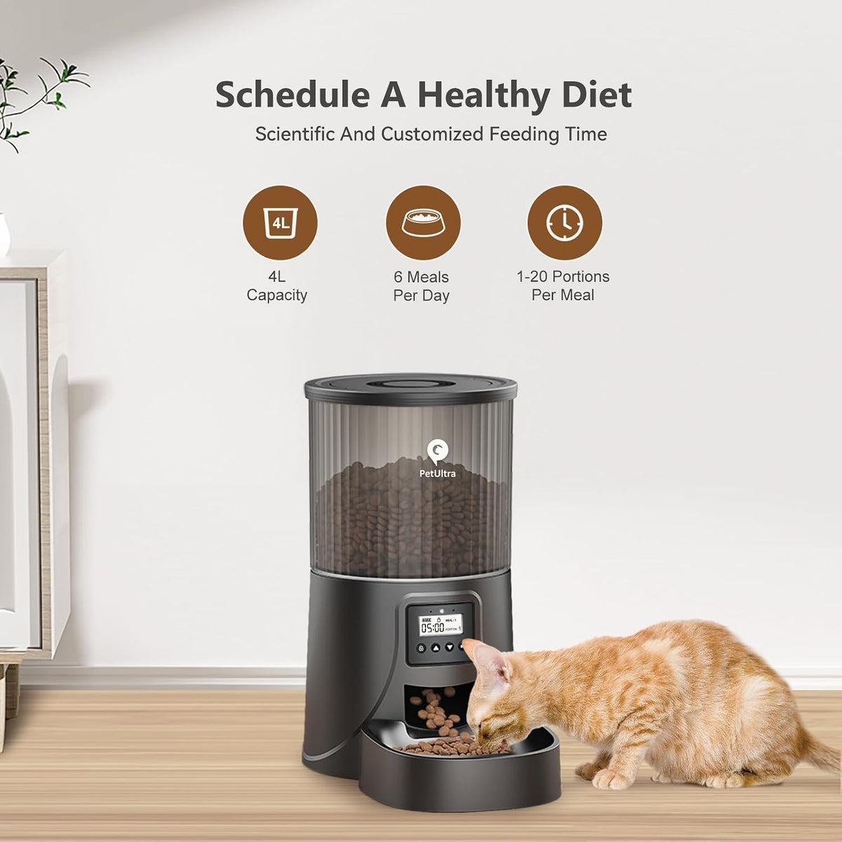 Automatic Cat Feeder: 4L Timed Cats Food Dispenser Programmable | Easy to Set, Dual Power, Precise Portion, Auto Pet Feeder with Desiccant Bag, Detachable Washable for Cats and Small Dog