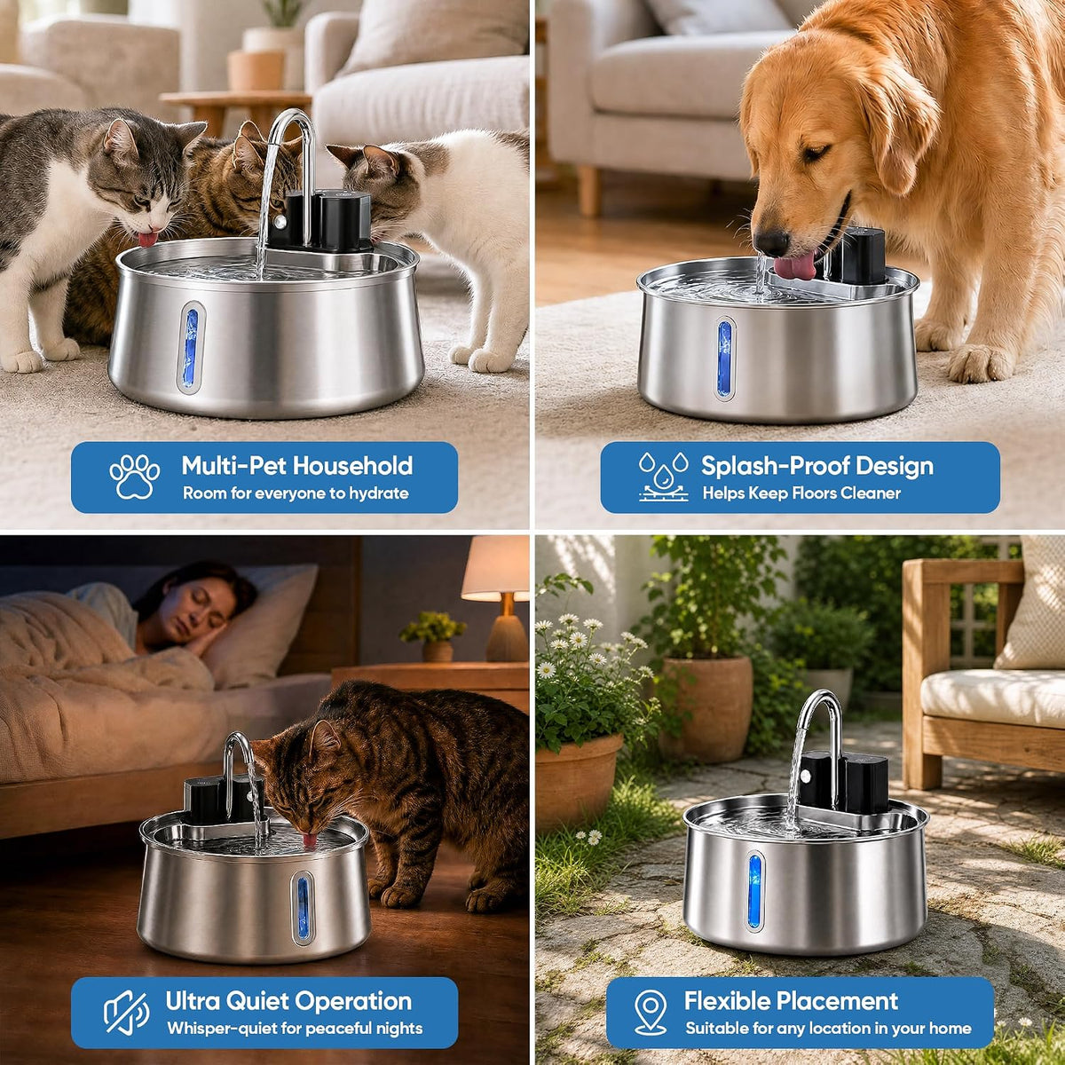 Hundetrinkbrunnen aus Edelstahl, 4 l oder 7 l – Produktansicht 6