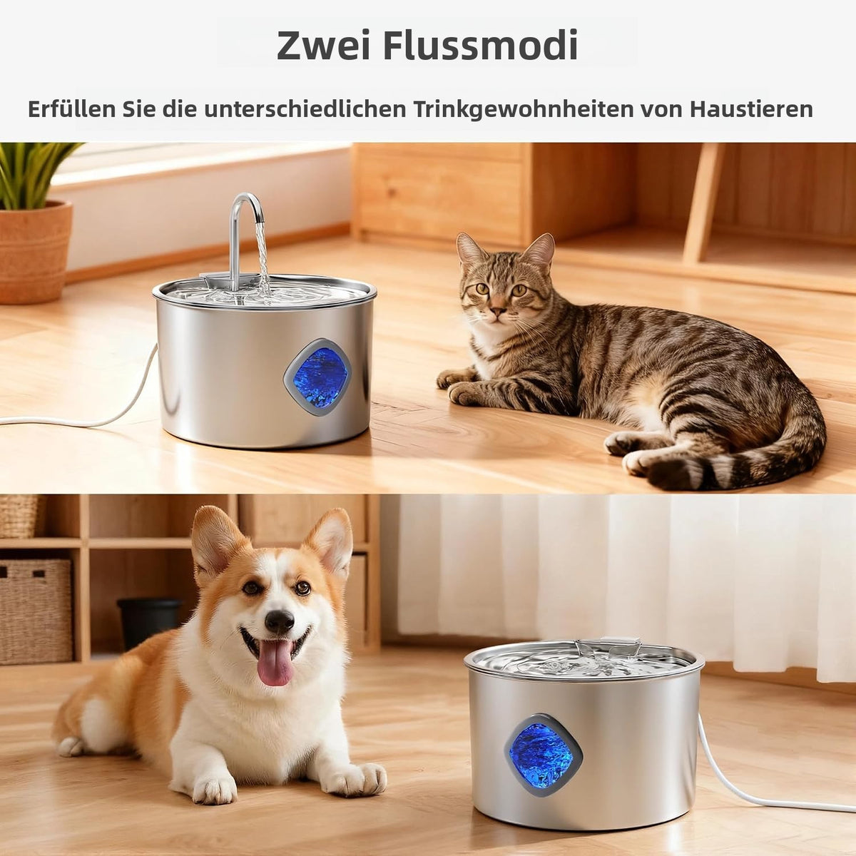 Edelstahl-Katzenbrunnen 3,2 L – Leiser Trinkbrunnen für Katzen & Hunde mit Filter