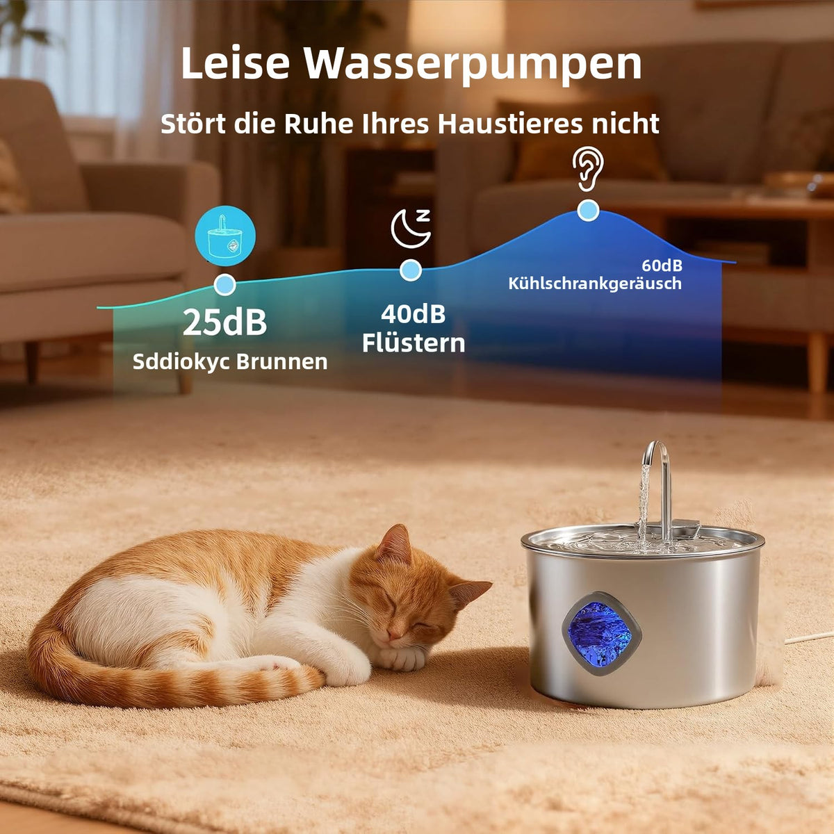 Edelstahl-Katzenbrunnen 3,2 L – Leiser Trinkbrunnen für Katzen & Hunde mit Filter