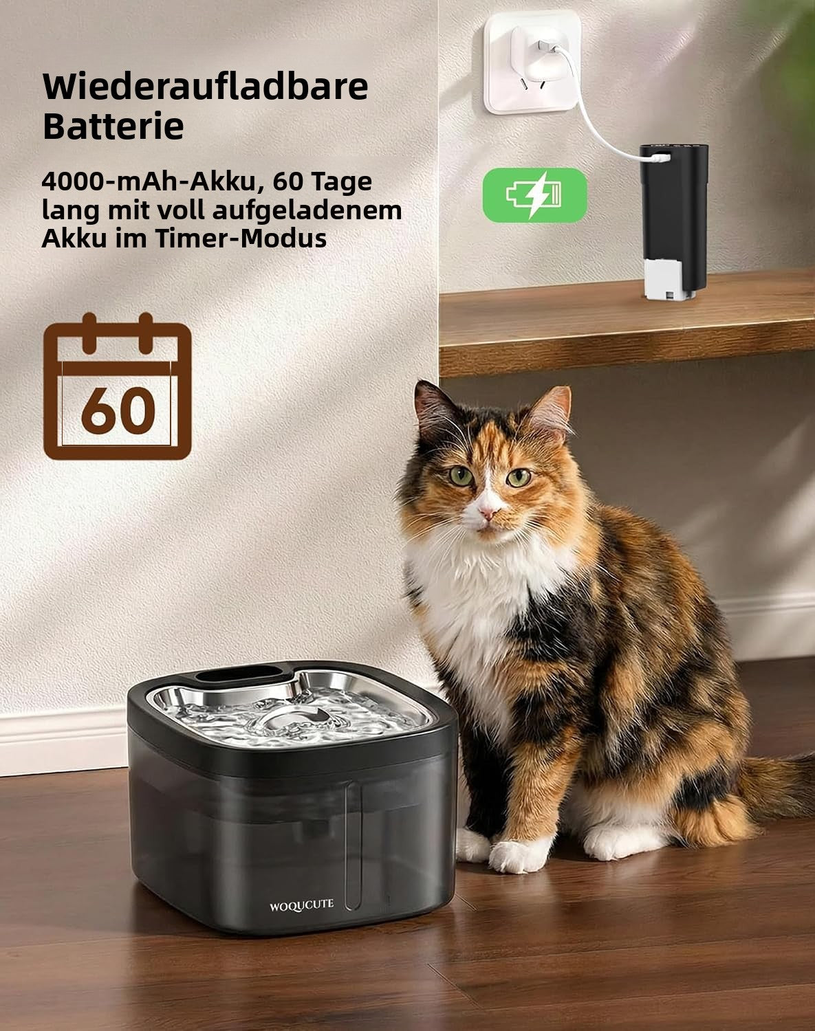 Katzenbrunnen 3,5 L mit Bewegungssensor – Automatische Haustiertränke mit Edelstahlwanne