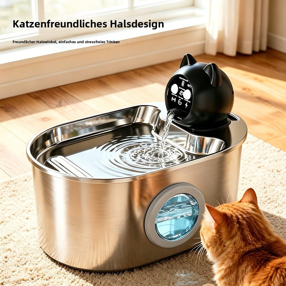 Kabelloser Katzenbrunnen 2,2 l mit Edelstahl-Trinkfläche