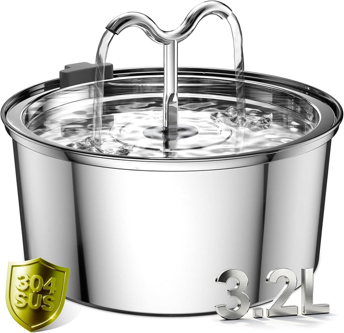 DOOOB Edelstahl-Katzenbrunnen 3,2 Liter mit Doppelfilter