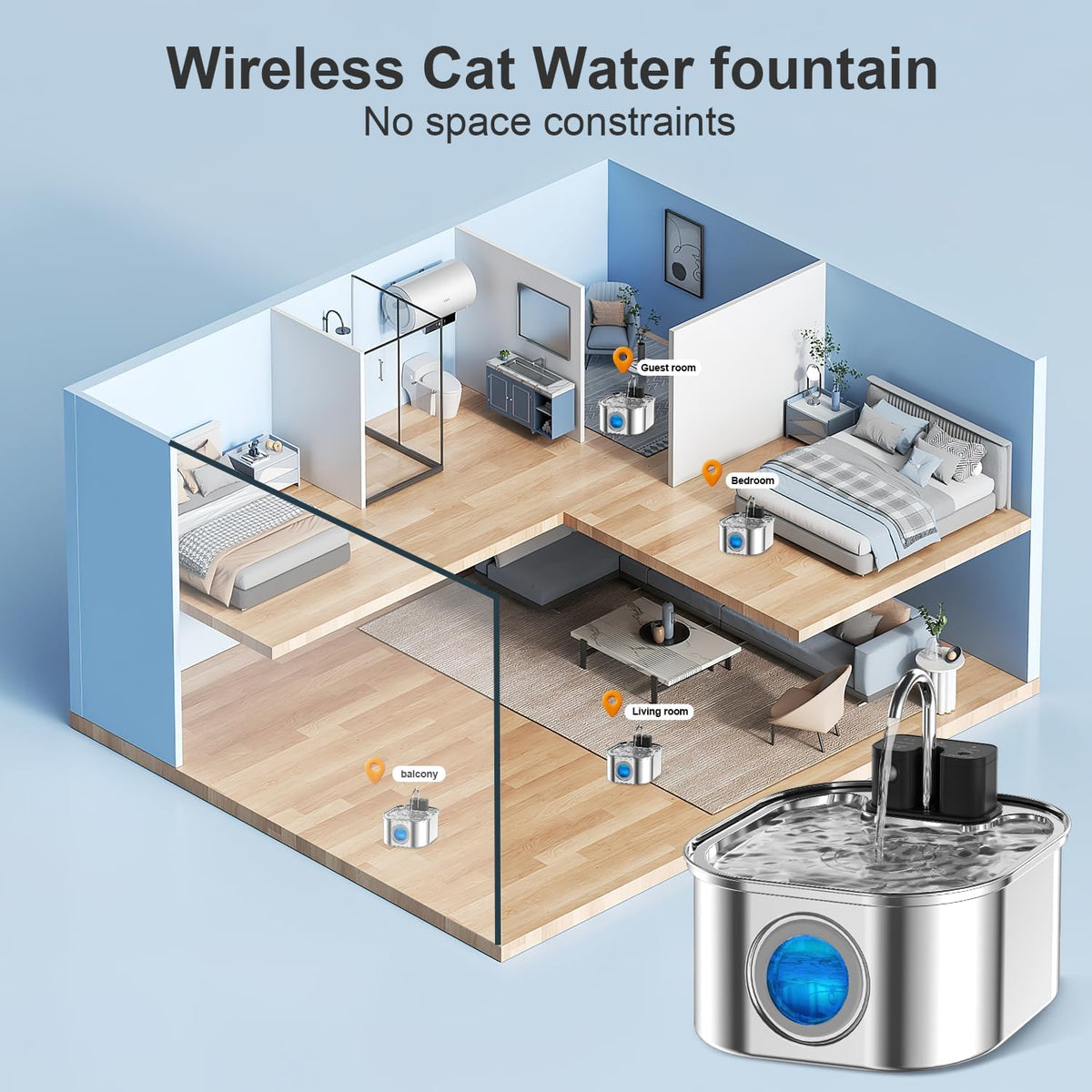 NautyPaws kabelloser Katzenbrunnen Produktansicht 5